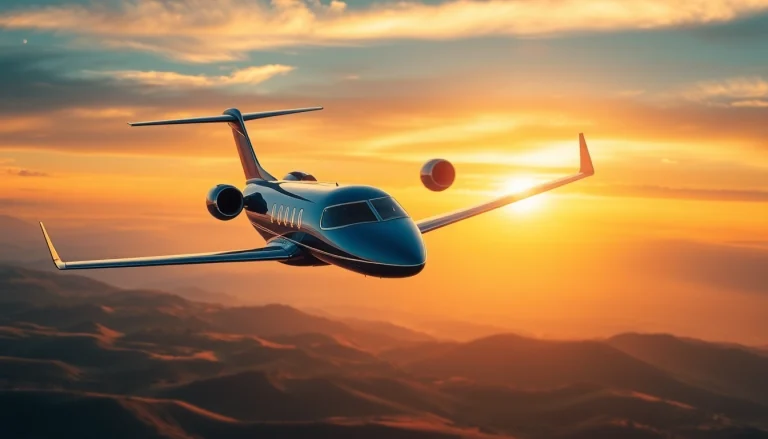 Experience luxury air travel with https://flymarquis.com, featuring a private jet in flight against a sunset backdrop.