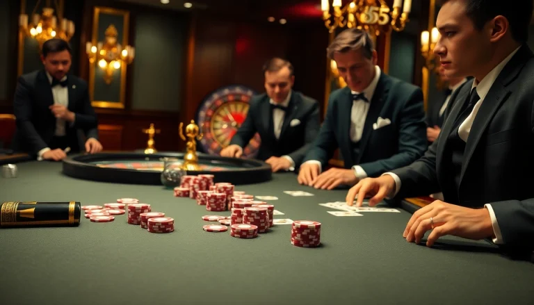 Experience thrilling gameplay at BL555's luxurious poker table with vibrant chips and cards.