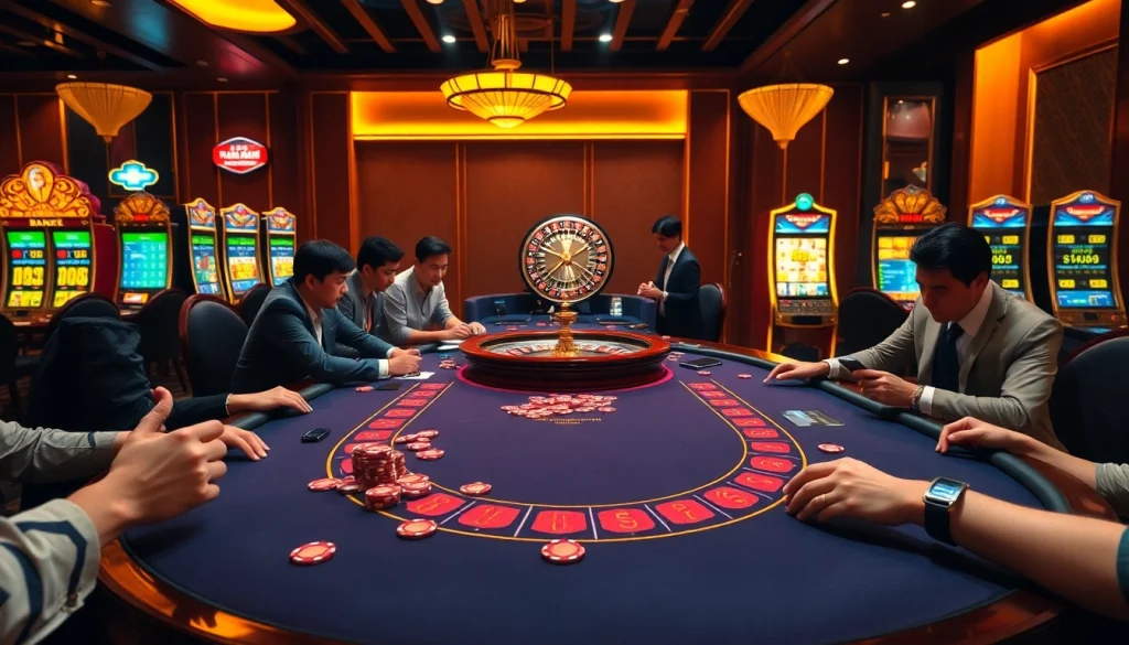 Experience the thrill of RAJABARONG at a sophisticated blackjack table in a bustling casino.
