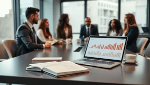 Engage in effective Business discussions during a professional meeting around a conference table.