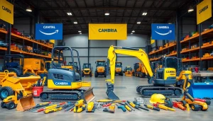 Rent high-quality Cambria Equipment Rental tools and machinery in a well-organized warehouse setting.