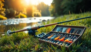 Showcasing a detailed fly fishing kit on a riverbank, highlighting its features and quality.