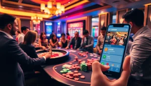 Experience the thrill of gambling with SN888 Download app showcased in a lively casino setting.