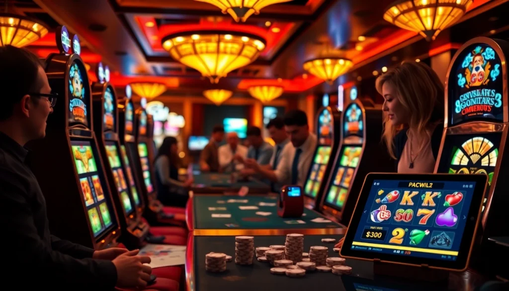 Engaged players enjoy exciting 온라인슬롯 action at vibrant casino machines and tables.