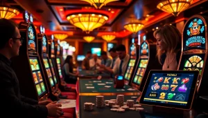Engaged players enjoy exciting 온라인슬롯 action at vibrant casino machines and tables.