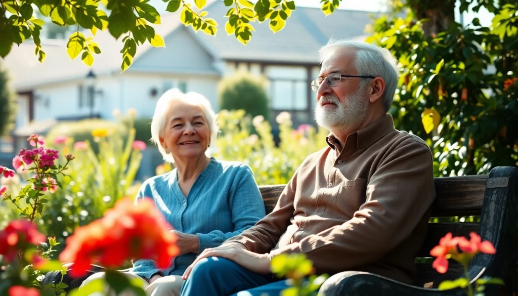 Engaging seniors in a bright garden at https://frontidas.com promoting vibrant retirement living.