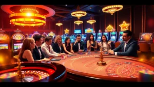 Experience high-stakes thrills at HM88 casino with vibrant poker tables, roulette wheels, and flashing slot machines.