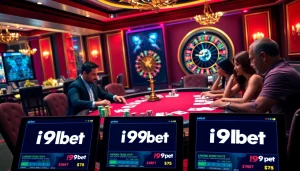 Players engaging in a thrilling poker game at i9bet casino, showcasing excitement and strategy.