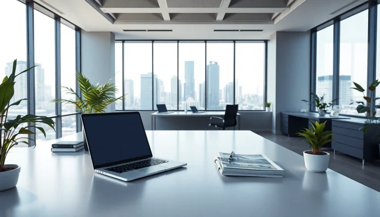 Engaging real estate office interior illustrates professionalism and contemporary design.