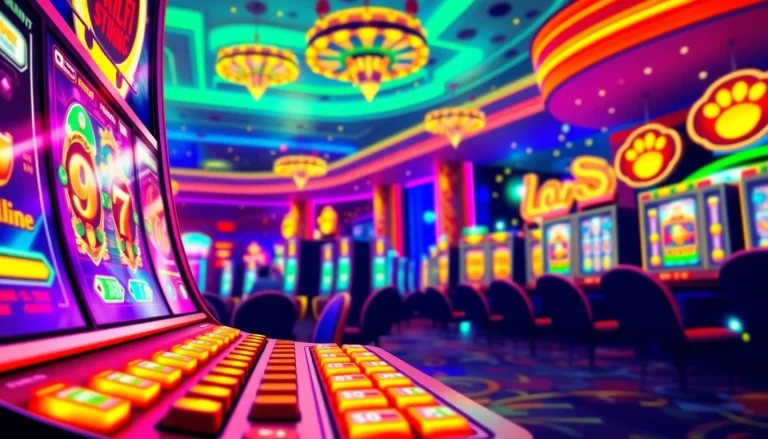 Menampilkan mesin slot yang terinspirasi oleh Istana777 dalam suasana kasino yang meriah.