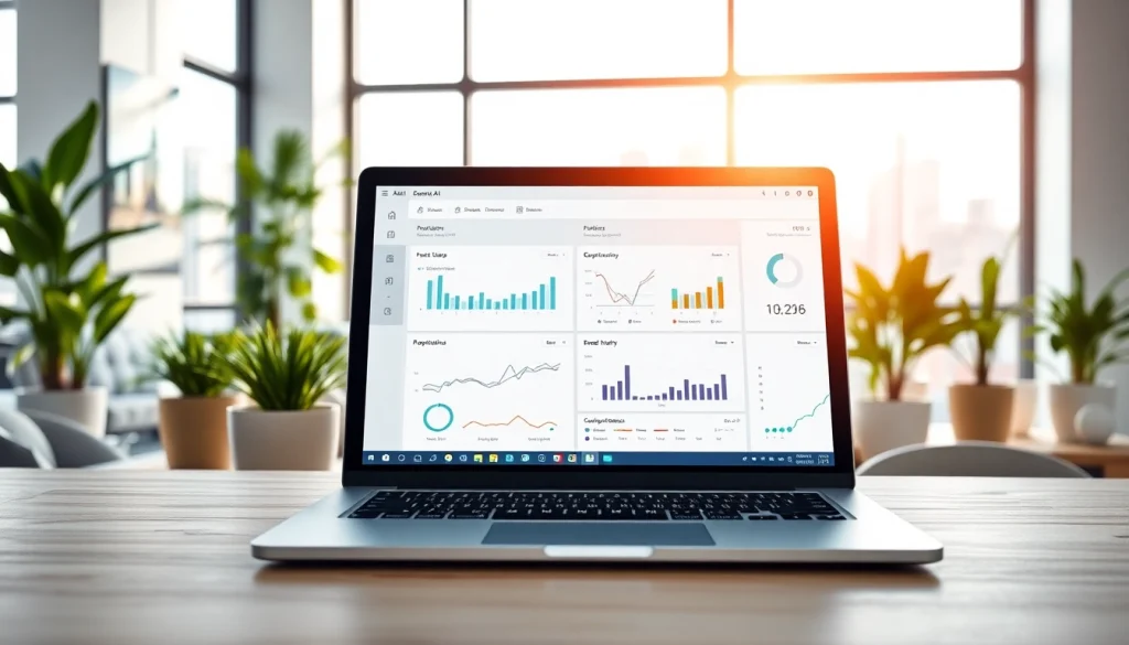 Explore AI testing tools and metrics on https://benchbot.ai within a vibrant office environment.