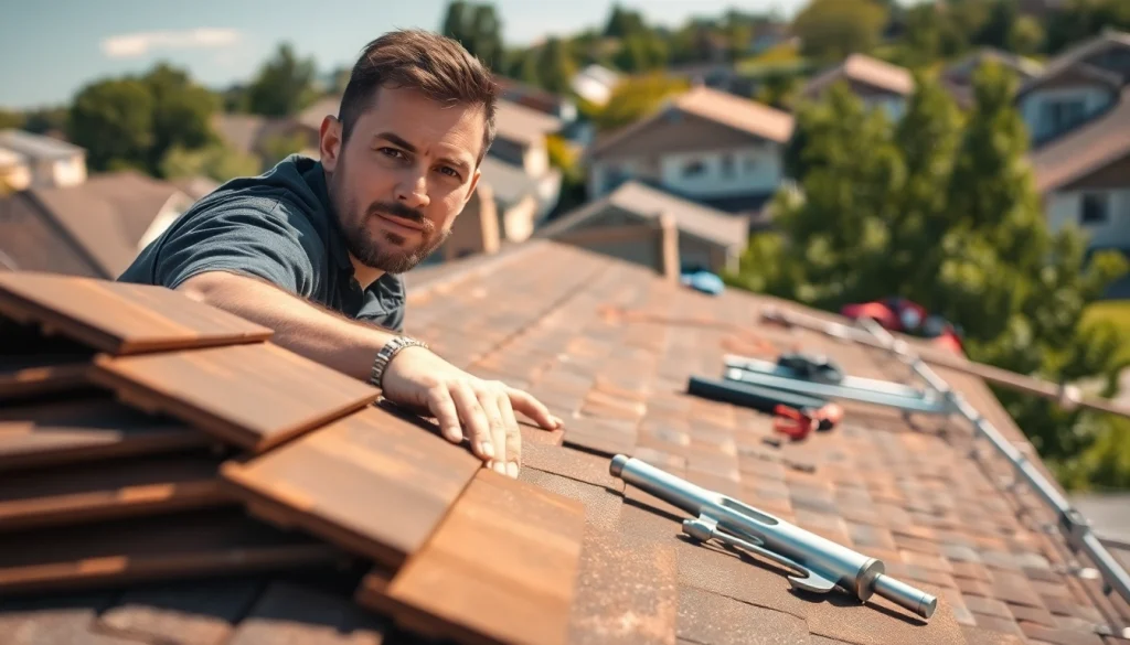 Trouver couvreur professionnel en train de travailler sur un toit avec soin et expertise.