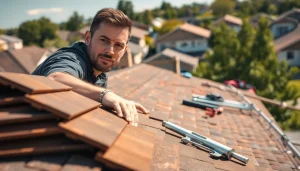 Trouver couvreur professionnel en train de travailler sur un toit avec soin et expertise.