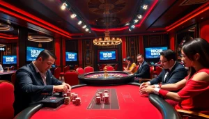 Participants place bets at the NK 88 poker table in a luxury casino atmosphere.