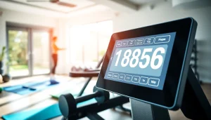 Calculate your BMI with a modern bmi calculator on a digital interface in a bright home gym.