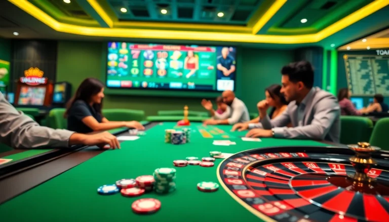 Permainan di Online Casino Malaysia dengan pemain teruja di meja perjudian.