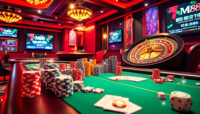 Experience the thrill of gambling at MM88 with vibrant casino tables filled with action.