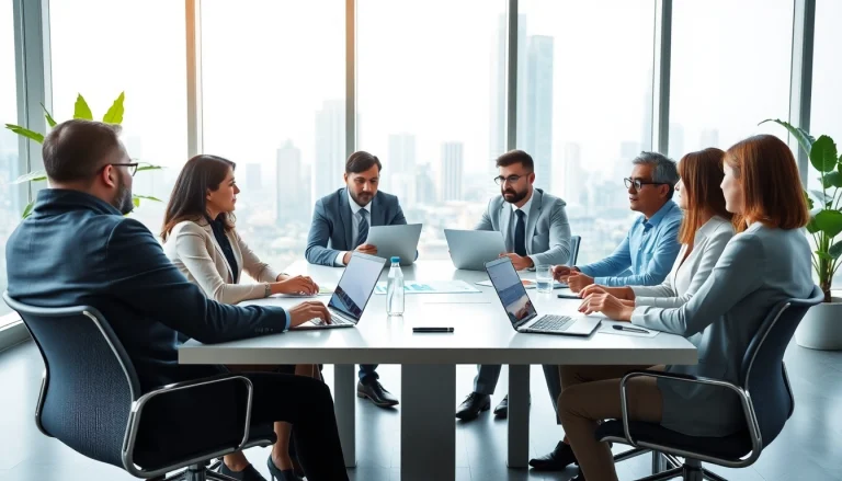 Engage with dynamic business discussions in a bright, professional setting.