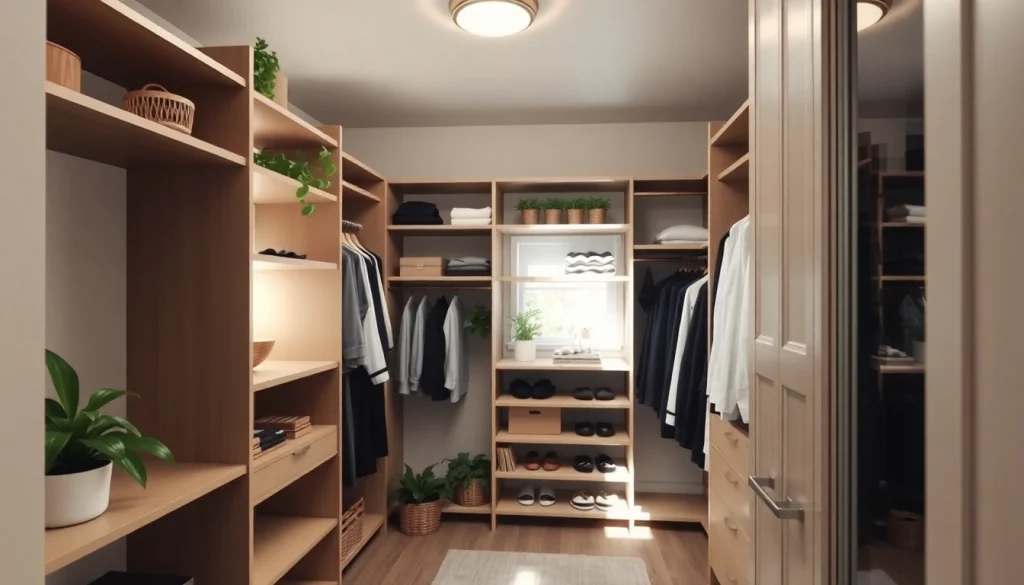 Organized closets showcasing tailored storage solutions and vibrant decor for efficiency.