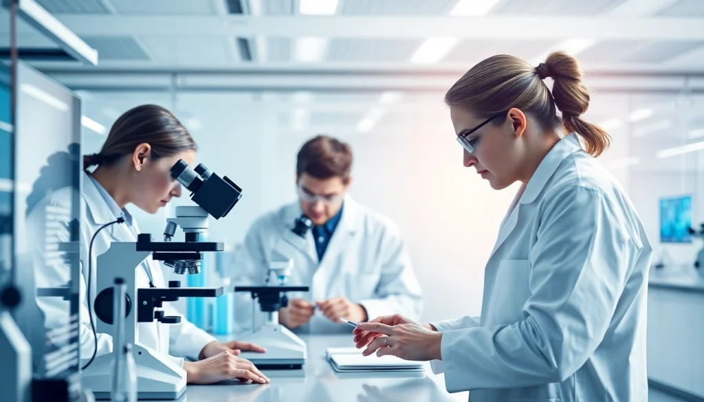 Researchers studying WIN55,212-2 in a modern lab environment, showcasing cannabinoid science.