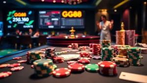 Experience the excitement of GG88 at a luxurious casino table filled with vibrant poker chips.