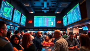 Engaging scene of sports betting in Georgia showcasing enthusiastic bettors and lively atmosphere.