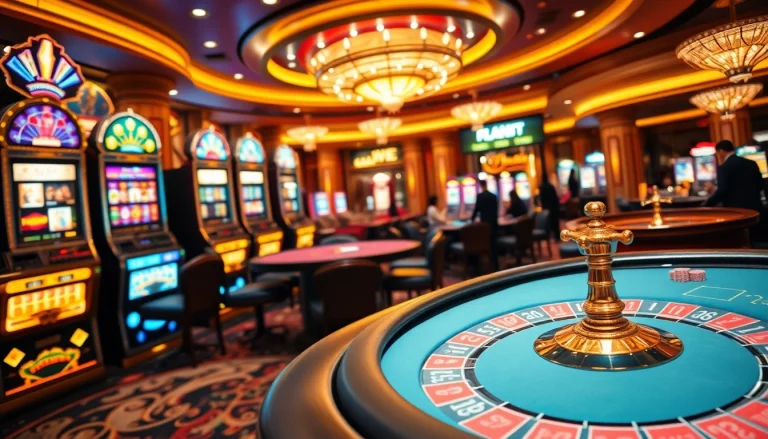 Exciting gameplay at top nhà cái featuring poker tables, roulette, and slot machines.