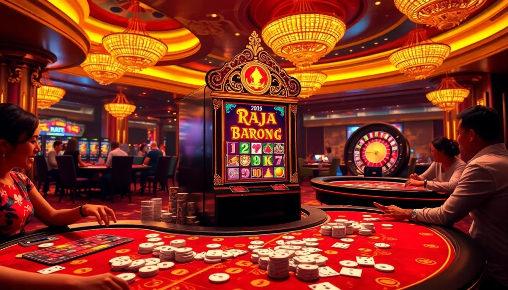 Play the Raja Barong-themed slot machine for a chance at big wins in a luxurious casino atmosphere.