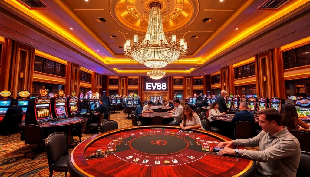 Experience the thrill of winning at EV88's luxurious casino, featuring exciting table games and vibrant slot machines.