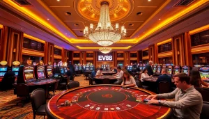 Experience the thrill of winning at EV88's luxurious casino, featuring exciting table games and vibrant slot machines.