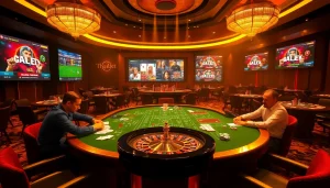 Thrilling gambling scene at Thabet casino with betting tables and vibrant gaming atmosphere.