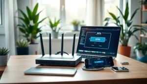 Setting up a vpn router uk in a modern home office with tech gadgets
