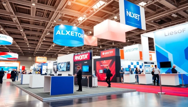 Engaging trade show displays featuring vibrant graphics and modern booth design.