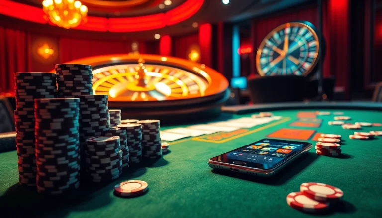 Experience the thrill of the okwin game at a luxurious casino table filled with vibrant poker elements.