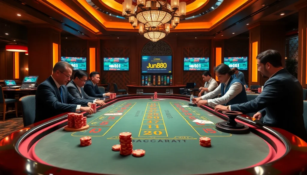Exciting Baccarat action at jun888 with professional dealers and vibrant game atmosphere.