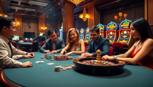 Experience thrilling moments at https://789win.apartments/ with players enjoying poker and roulette in a vibrant casino atmosphere.