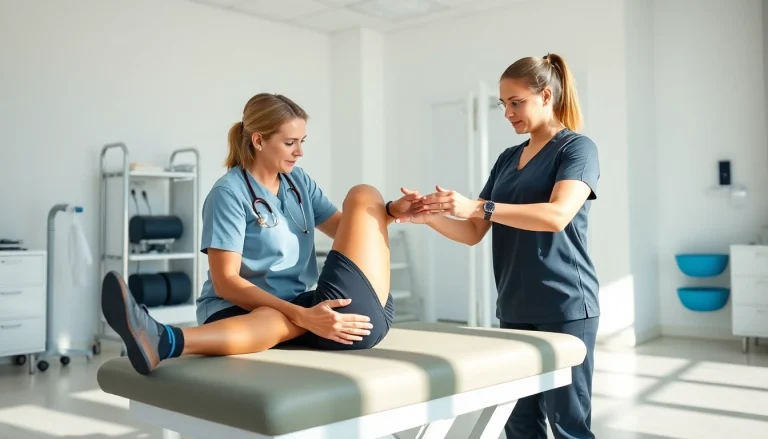 Therapist assisting athlete during physical therapy at https://www.fhpts.com, highlighting care and professional support.