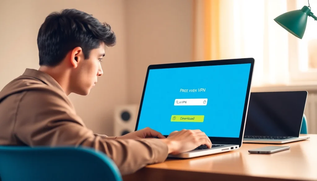 Downloading vpn download free on a laptop, showcasing a user-friendly interface and secure connection.