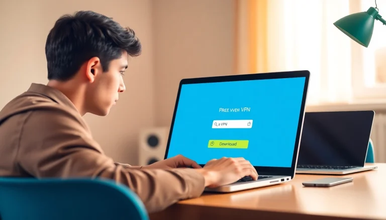 Downloading vpn download free on a laptop, showcasing a user-friendly interface and secure connection.