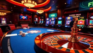 F168 online casino interface showcasing a vibrant poker table and roulette wheel.