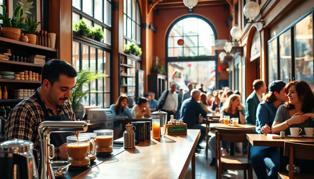 Découvrez l'atmosphère unique d'un coffee shop espagne avec des clients heureux savourant leur café.