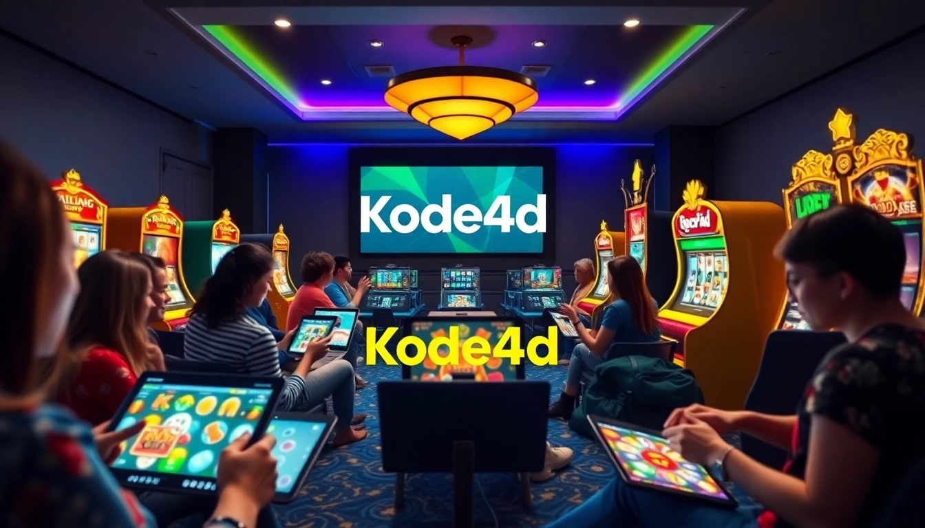 Engaging online gaming experience with Kode4d logo and diverse players enjoying slot games