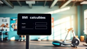 Calculate your BMI using the interactive bmi calculator in a gym setting with vibrant colors.