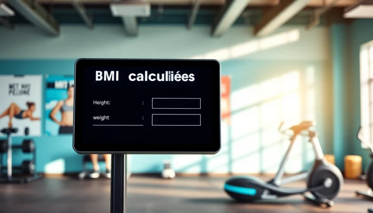 Calculate your BMI using the interactive bmi calculator in a gym setting with vibrant colors.
