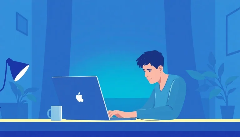 Trabajando en freelance jobs online desde casa, persona concentrada en su computadora portátil.