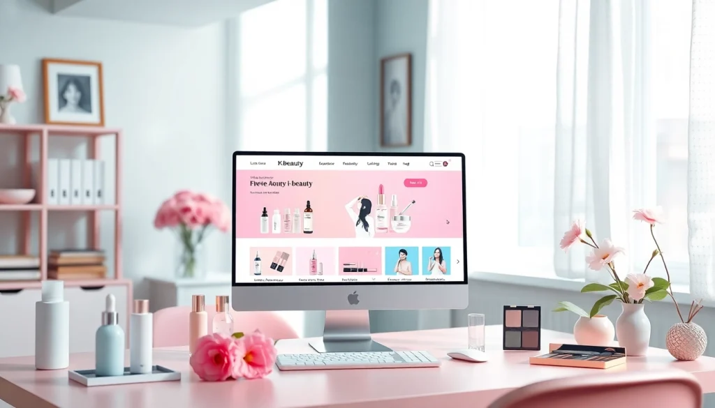 K-beauty online-shopping-scenen med produkter och en modern estetik