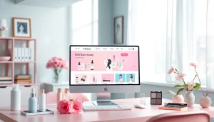 K-beauty online-shopping-scenen med produkter och en modern estetik