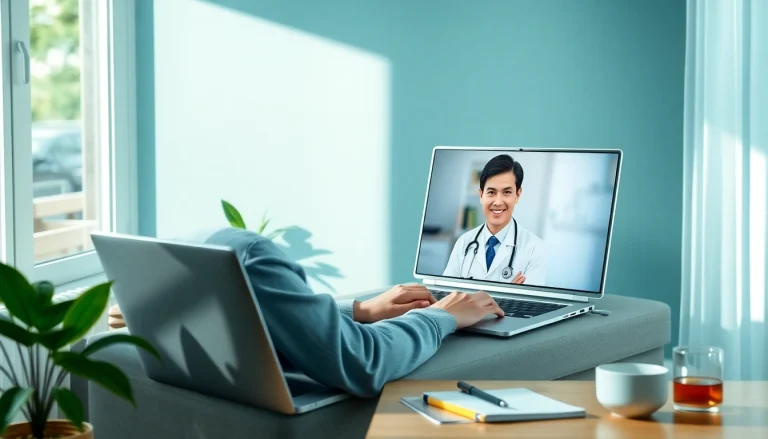 DMMオンラインクリニック AGA 口コミ - 静かな自宅オフィスで薄毛治療のオンライン相談を受ける人