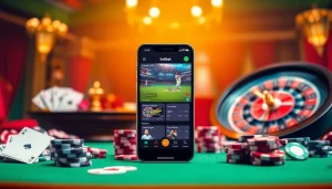 Experience seamless betting with the Indibet app on the smartphone, amidst animated casino features.