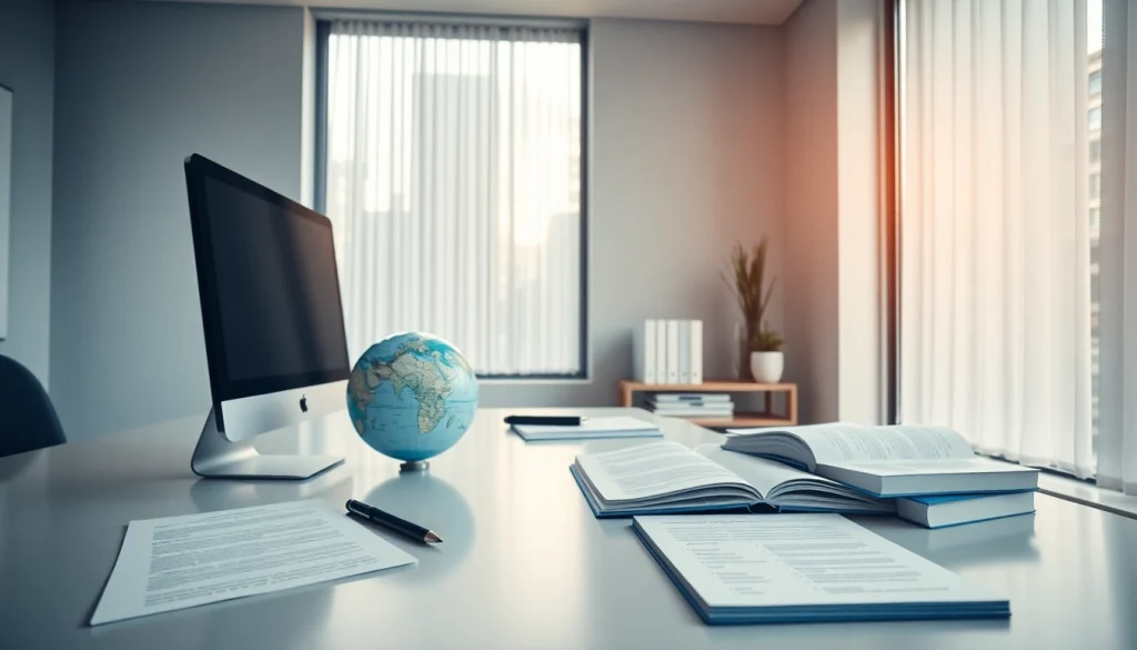 Traducteur assermenté certifié (traducteur assermenté anglais) travaillant dans un cadre de bureau professionnel multilingue.